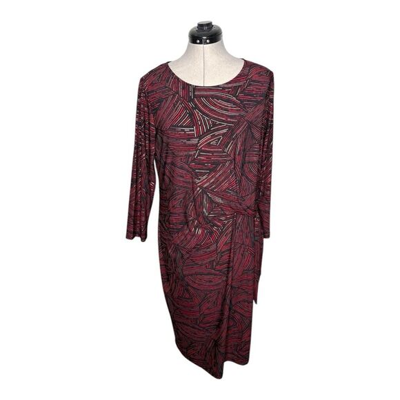 NWT Kasper BURGUNDY Women's Faux Wrap Printed Dress Size large - Picture 1 of 10